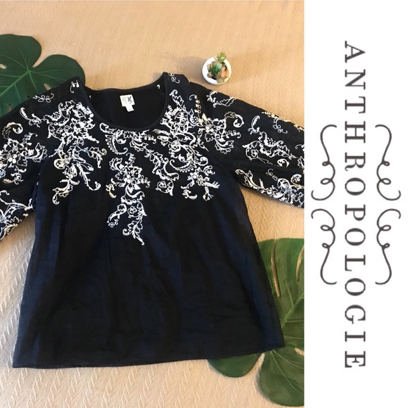 Anthropologie Tops - Edme & Esyllte SpotLit Salvia Embroidery Boho Top